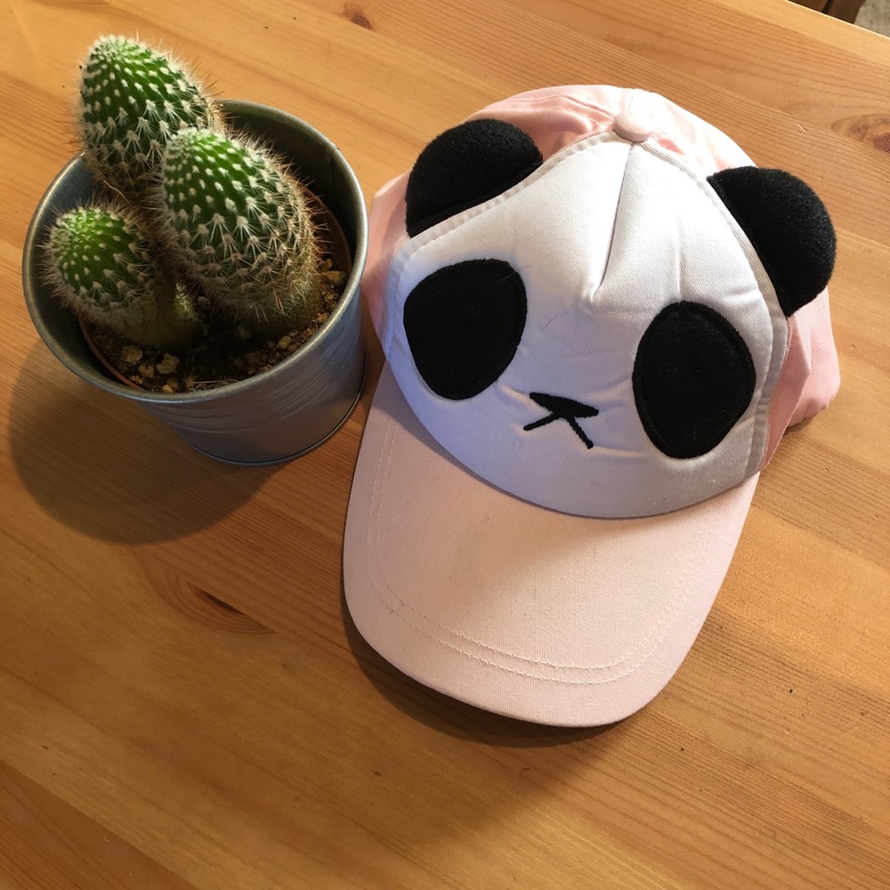 Pink panda trucker hat with fuzzy ears
